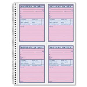adams spiral bound phone message book, carbonless duplicate, 4 messages per page, 200 sets per book (sc1184d)