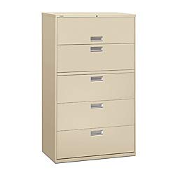 hon 695ll 600 series five-drawer lateral file, 42w x 19-1/4d, putty