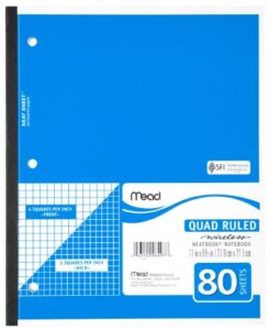 mead notebook, wireless, 1 subject, quad ruled, 8-1/2" x 11", 80 sheets, neatbook, assorted colors, color will vary (06497)