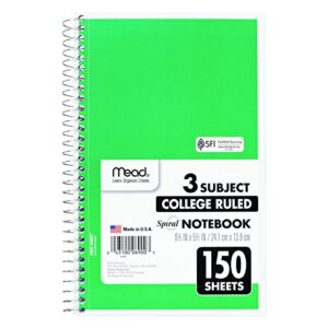 Mead Small Spiral Notebook, 3-Subject, College Ruled Paper, 9-1/2" x 5-1/2", 150 Sheets per Notebook, Assorted Colors, Color Will Vary, 1 Count (06900)