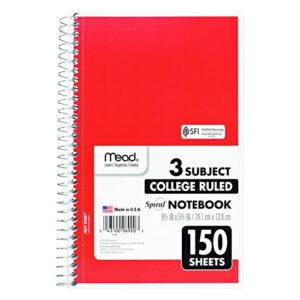 Mead Small Spiral Notebook, 3-Subject, College Ruled Paper, 9-1/2" x 5-1/2", 150 Sheets per Notebook, Assorted Colors, Color Will Vary, 1 Count (06900)