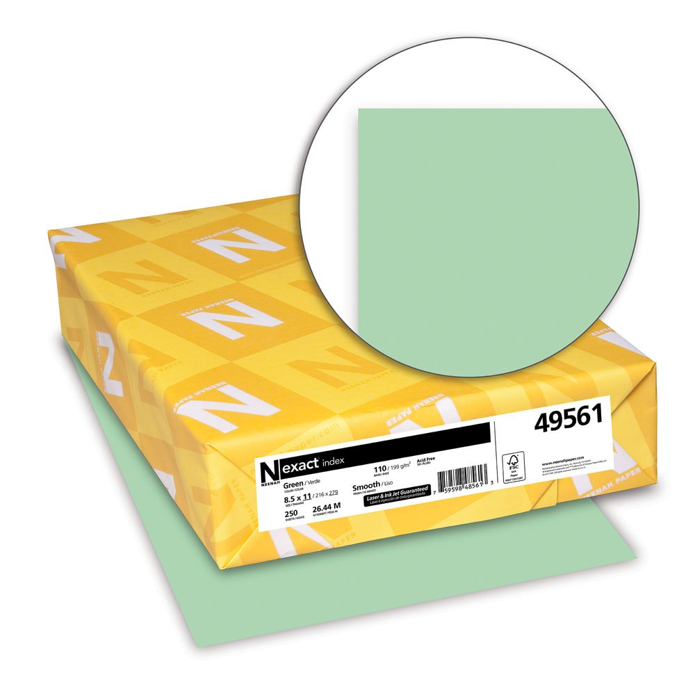 Neenah Paper Exact Index Card Stock, 110 lb Index Weight, 8.5 x 11, Green, 250/Pack