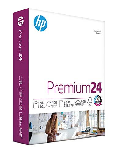 HP Printer Paper | 8.5 x 11 Paper | Premium 24 lb | 1 Ream - 500 Sheets | 100 Bright | Made in USA - FSC Certified | 112400R