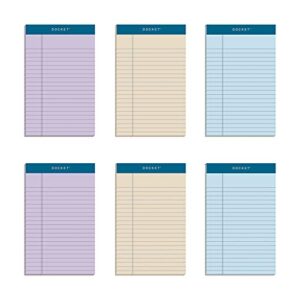 tops docket writing tablet, 5 x 8 inches, perforated, assorted colors: orchid, ivory, blue, narrow rule, 50 sheets per pad, 6 pads per pack (99601)