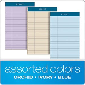TOPS Docket Writing Tablet, 5 x 8 Inches, Perforated, Assorted Colors: Orchid, Ivory, Blue, Narrow Rule, 50 Sheets per Pad, 6 Pads per Pack (99601)
