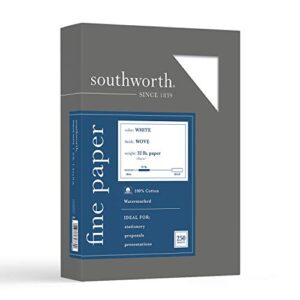 southworth 100% cotton business paper, 8.5” x 11", 32 lb/120 gsm, wove finish, white, 250 sheets - packaging may vary (jd18c)