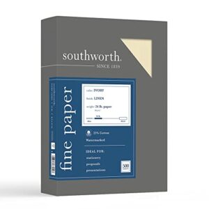 southworth fsc certified 55% recycled 25% cotton linen business paper, 8 1/2in. x 11in., 24 lb, ivory, box of 500, 564c