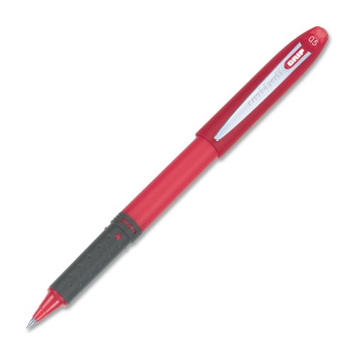 uni-ball Roller Grip Roller Ball Pens, Micro Point, Red Ink, Pack of 12