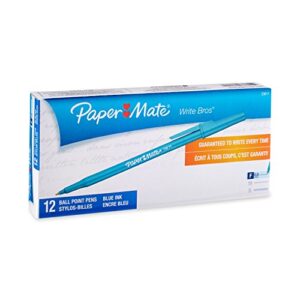 Paper Mate Write Bros Ballpoint Pens, Fine Point (0.8mm), Blue, 12 Count