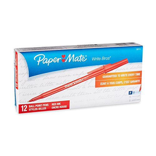 Paper Mate Write Bros Ballpoint Pens, Fine Point (0.8mm), Red, 12 Count