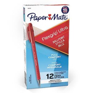 paper mate 9620131 flexgrip ultra stick ballpoint pens, medium point, red ink, 12-pack