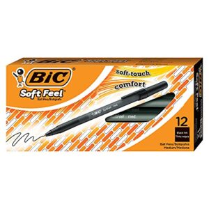 bic sgsm11bk soft feel stick ballpoint pen, black ink, 1mm, medium, dozen