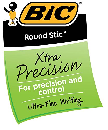 BIC Round Stic Xtra Precision Ballpoint Pen, Fine Point (0.8mm), Blue, 12-Count