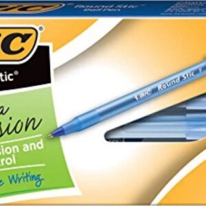 BIC Round Stic Xtra Precision Ballpoint Pen, Fine Point (0.8mm), Blue, 12-Count