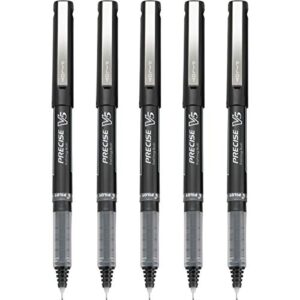 PILOT Precise V5 Stick Liquid Ink Rolling Ball Stick Pens, Extra Fine Point (0.5mm) Black Ink, 5-Pack (26010)