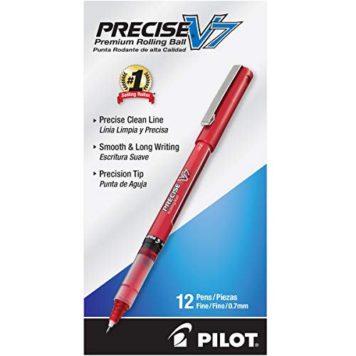 PILOT Precise V7 Stick Liquid Ink Rolling Ball Stick Pens, Fine Point (0.7mm) Red Ink, 12-Pack (35352)