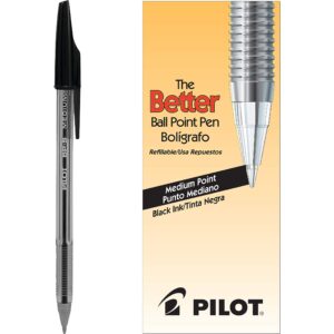 PILOT The Better Ball Point Pen Refillable Ballpoint Stick Pens, Medium Point, Black Ink, 12-Pack (35711)