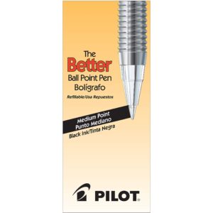 PILOT The Better Ball Point Pen Refillable Ballpoint Stick Pens, Medium Point, Black Ink, 12-Pack (35711)