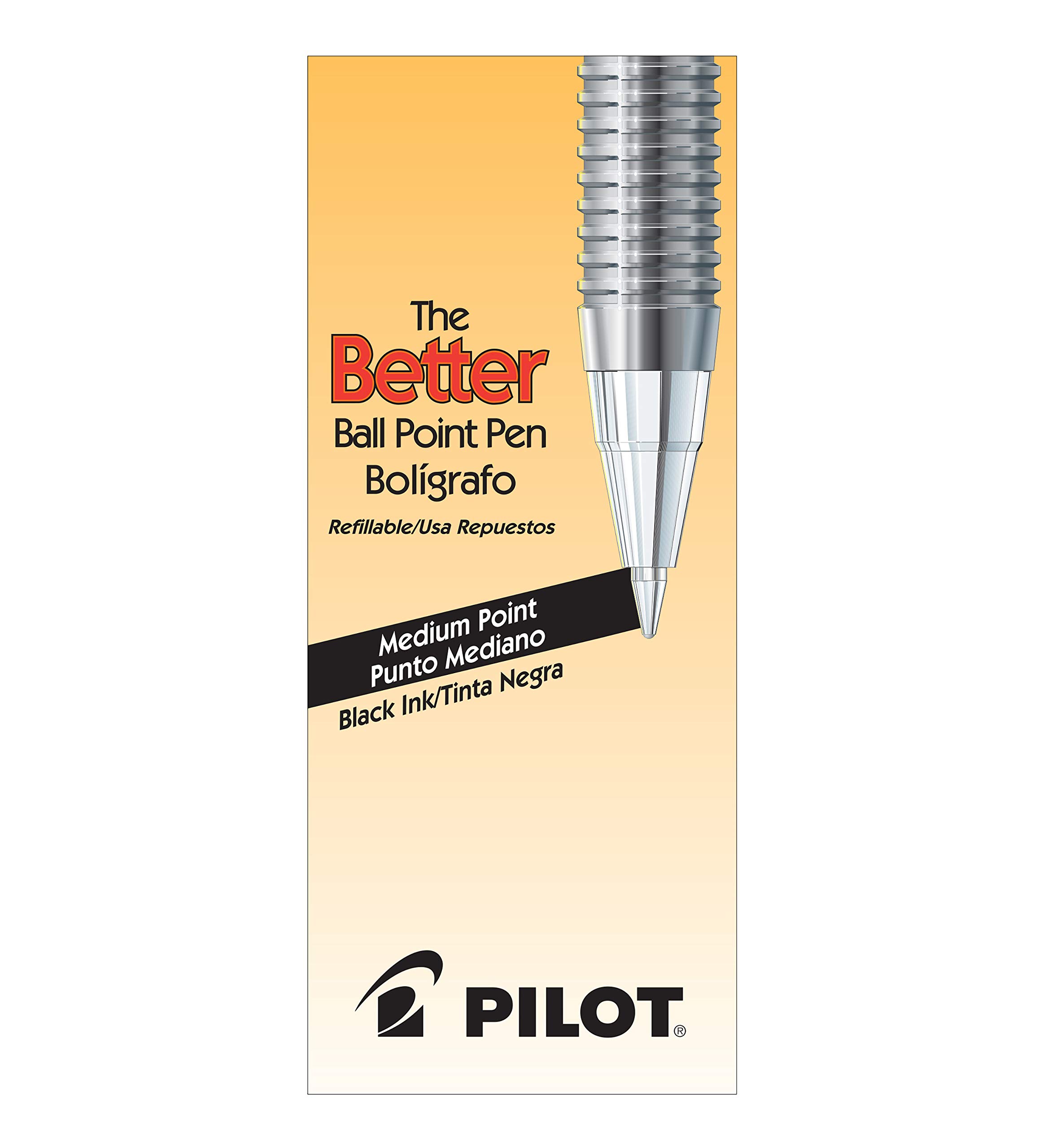 PILOT The Better Ball Point Pen Refillable Ballpoint Stick Pens, Medium Point, Black Ink, 12-Pack (35711)