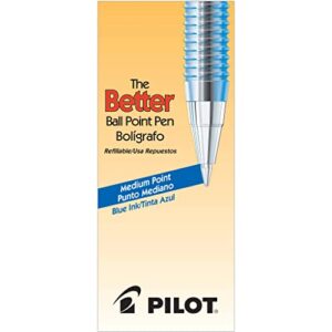 pilot the better ball point pen refillable ballpoint stick pens, medium point, blue ink, 12-pack (36711)