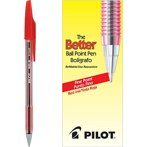 PILOT The Better Ball Point Pen Refillable Ballpoint Stick Pens, Fine Point, Red Ink, 12-Pack (37011)