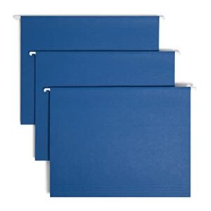 Smead Colored Hanging File Folder with Tab, 1/5-Cut Adjustable Tab, Letter Size, Navy, 25 per Box (64057)
