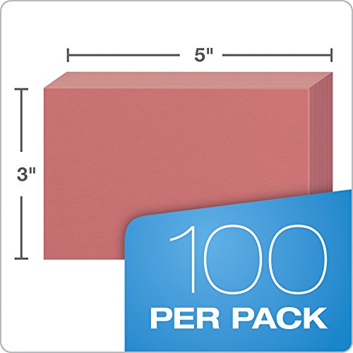 Oxford Blank Color Index Cards, 3" x 5", Cherry, 100 Per Pack (7320 CHE)