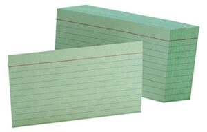 oxford ruled color index cards, 3" x 5", green, 100 per pack (7321 gre)