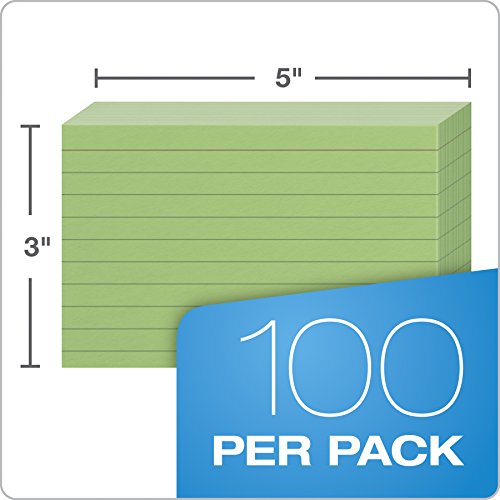 Oxford Ruled Color Index Cards, 3" x 5", Green, 100 Per Pack (7321 GRE)
