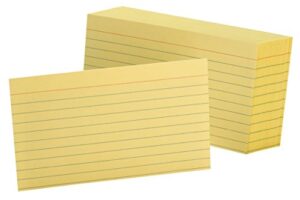 oxford ruled color index cards, 3" x 5", canary, 100 per pack (7321 can)