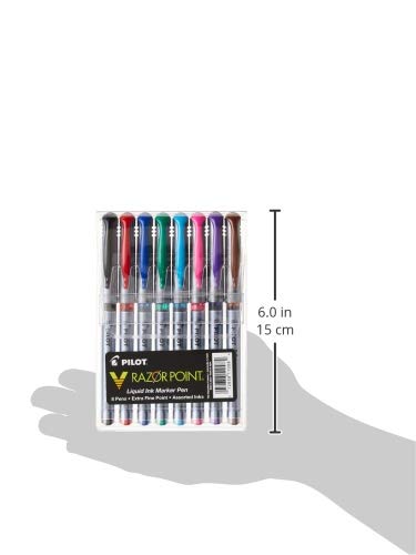 PILOT V Razor Point Liquid Ink Markers, Assorted Color Inks, 8-Pack Pouch (11008)