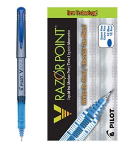 pilot v razor point liquid ink markers, extra fine point, blue ink, 12-pack (11021)
