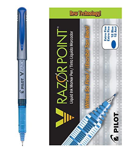 PILOT V Razor Point Liquid Ink Markers, Extra Fine Point, Blue Ink, 12-Pack (11021)