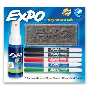 EXPO Low Odor Dry Erase Marker Starter Set, Fine Tip, Assorted Colors, 7-Piece Kit