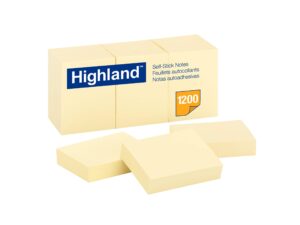 highland sticky notes, 1.5 x 2 inches, yellow, 12 pack (6539)