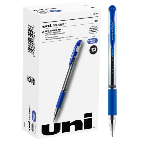 Signo 0.7 Gel Pen with Grip, 12 Pack of Blue Ink Pens by Uniball, Medium Point Gel Pens, Blue Pens, Office Pens, Bulk, Pens, Office Supplies, Bulk School Supplies, Pens Fine Point Smooth Writing Pens