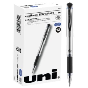 uni-ball 207 impact gel pens bold point, 1.0mm, blue, 12 count (pack of 1)