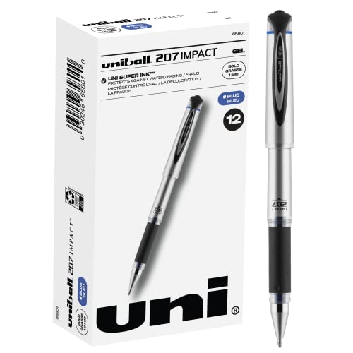 uni-ball 207 Impact Gel Pens Bold Point, 1.0mm, Blue, 12 Count (Pack of 1)