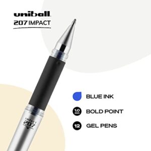 uni-ball 207 Impact Gel Pens Bold Point, 1.0mm, Blue, 12 Count (Pack of 1)