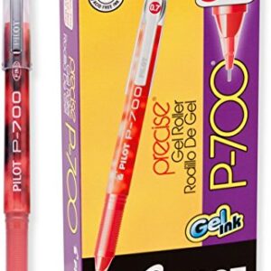 PILOT Precise P-700 Gel Ink Rolling Ball Stick Pens, Marbled Barrel, Fine Point, Red Ink, 12-Pack (38612)