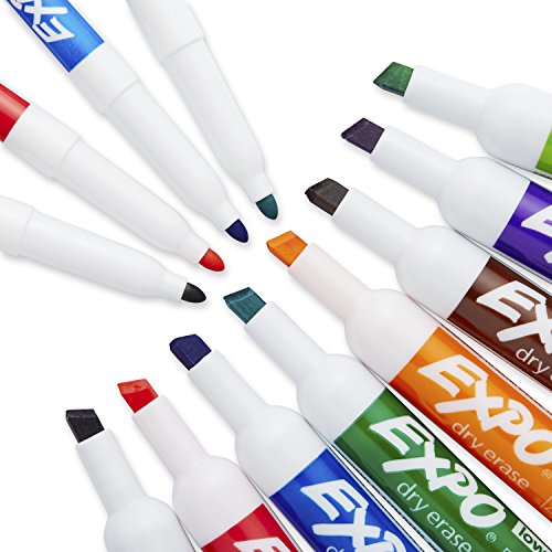 EXPO Dry Erase Marker Kit with 12 Fine & Chisel Tip Markers, Eraser & Spray Cleaner, 14-Piece Set