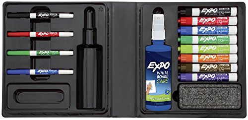 EXPO Dry Erase Marker Kit with 12 Fine & Chisel Tip Markers, Eraser & Spray Cleaner, 14-Piece Set
