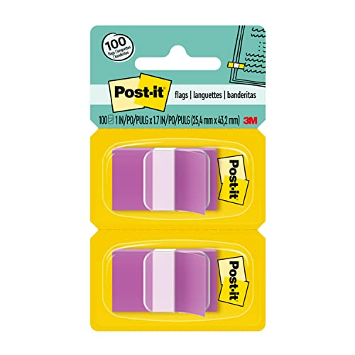 Post-it Flags, 50/Dispenser, 2 Dispensers/Pack, 1 in Wide, Purple (680-PU2)