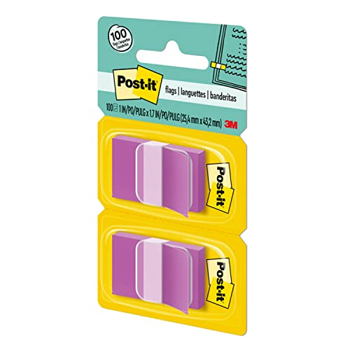 Post-it Flags, 50/Dispenser, 2 Dispensers/Pack, 1 in Wide, Purple (680-PU2)