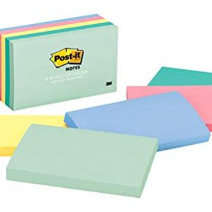 Post-it Notes, 3x5 in, 5 Pads, America's #1 Favorite Sticky Notes, Marseille Collection, Pastel Colors (Pink, Mint, Yellow), Recyclable (655-AST)