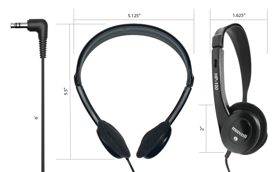 Maxell - 190319 Stereo Headphones - 3.5mm Cord with 6-Foot Length - Soft Padded Ear Cushions, Adjustable Headband for Comfort - Sleek, Lightweight, Wired for Reliable Connection – Black