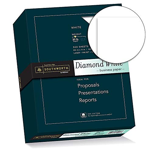 Southworth 25% Cotton Business Paper, 8.5" x 11", 20 lb/75 GSM, Diamond White, 500 Sheets - Packaging May Vary (31-220-10)