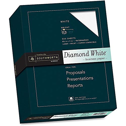 Southworth 25% Cotton Business Paper, 8.5" x 11", 20 lb/75 GSM, Diamond White, 500 Sheets - Packaging May Vary (31-220-10)