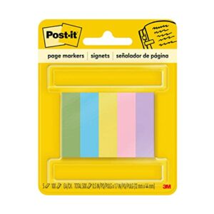 post-it® page markers, 1/2-inch x 1-3/4 inch, ideal for temporary marking and noting in books, assorted ultra colors, 500 per pack