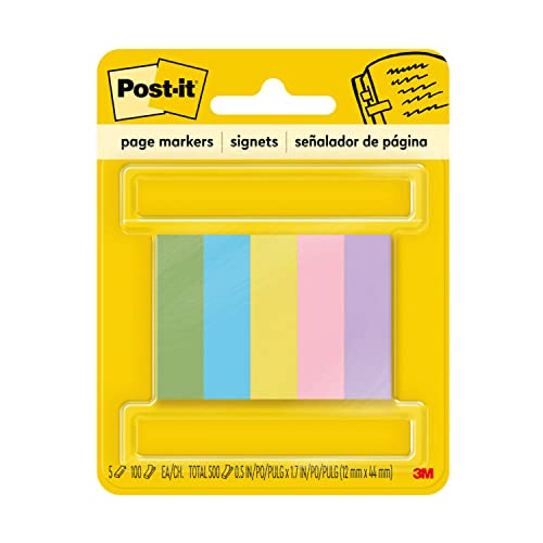 Post-it® Page Markers, 1/2-inch x 1-3/4 Inch, Ideal for Temporary Marking and Noting In Books, Assorted Ultra Colors, 500 per Pack